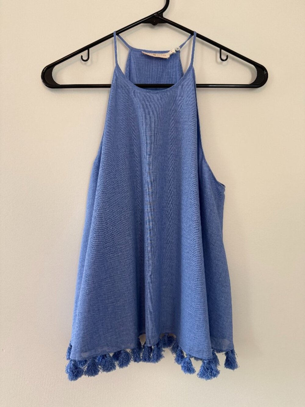 Tory Burch Blue Tassel Hem High Neck Camisole Tank Top, Size 6